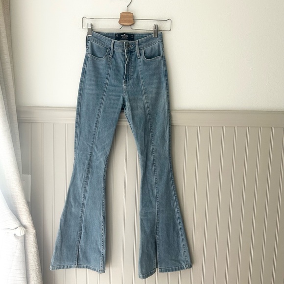 Hollister 0S 24x29 Light Blue Fit Flare Leg Jeans Slits High Rise Soft Stretch - Picture 1 of 7